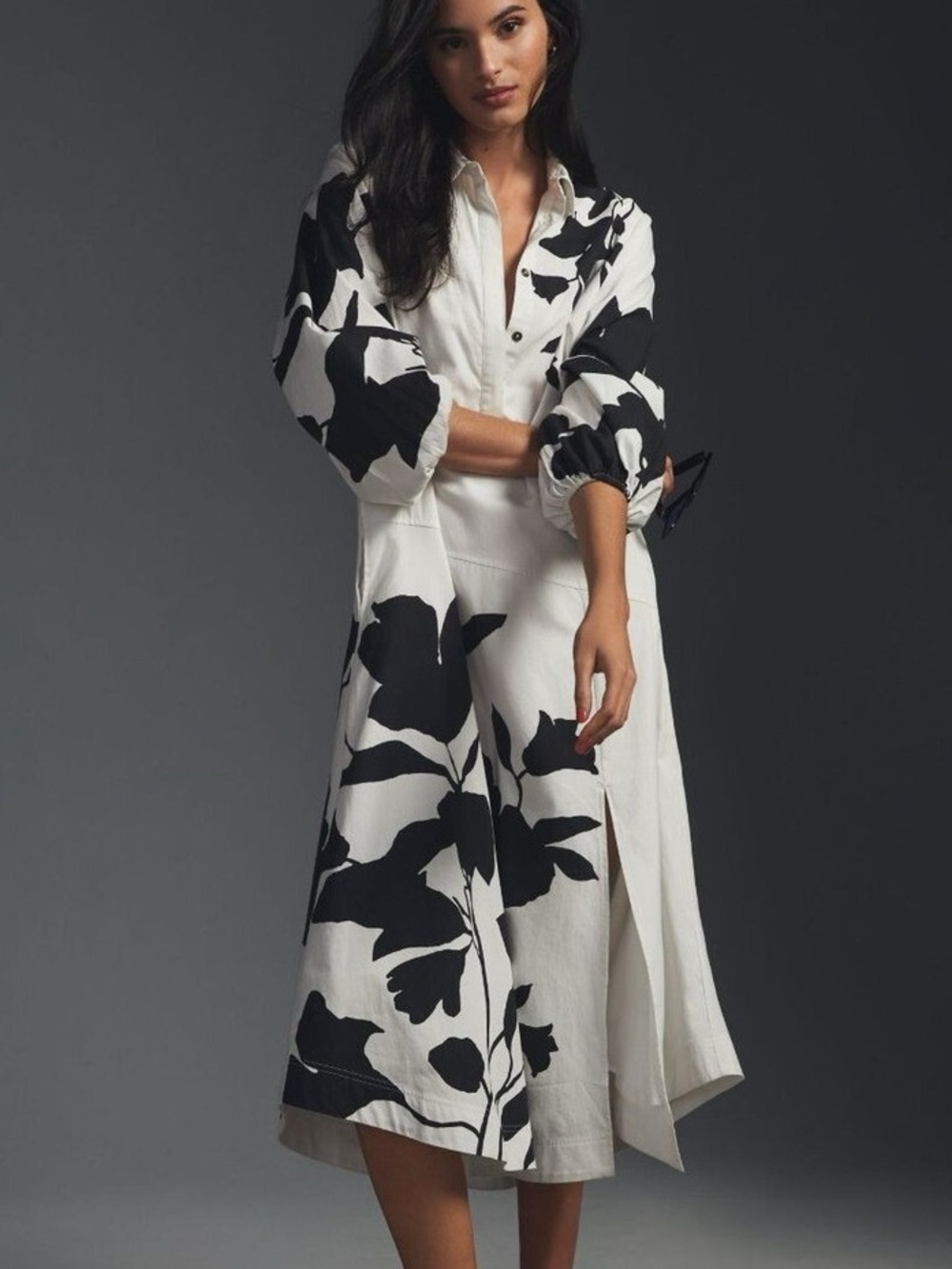 NWT Anthropologie Black & White Oversized Floral Shirt Dress Size M